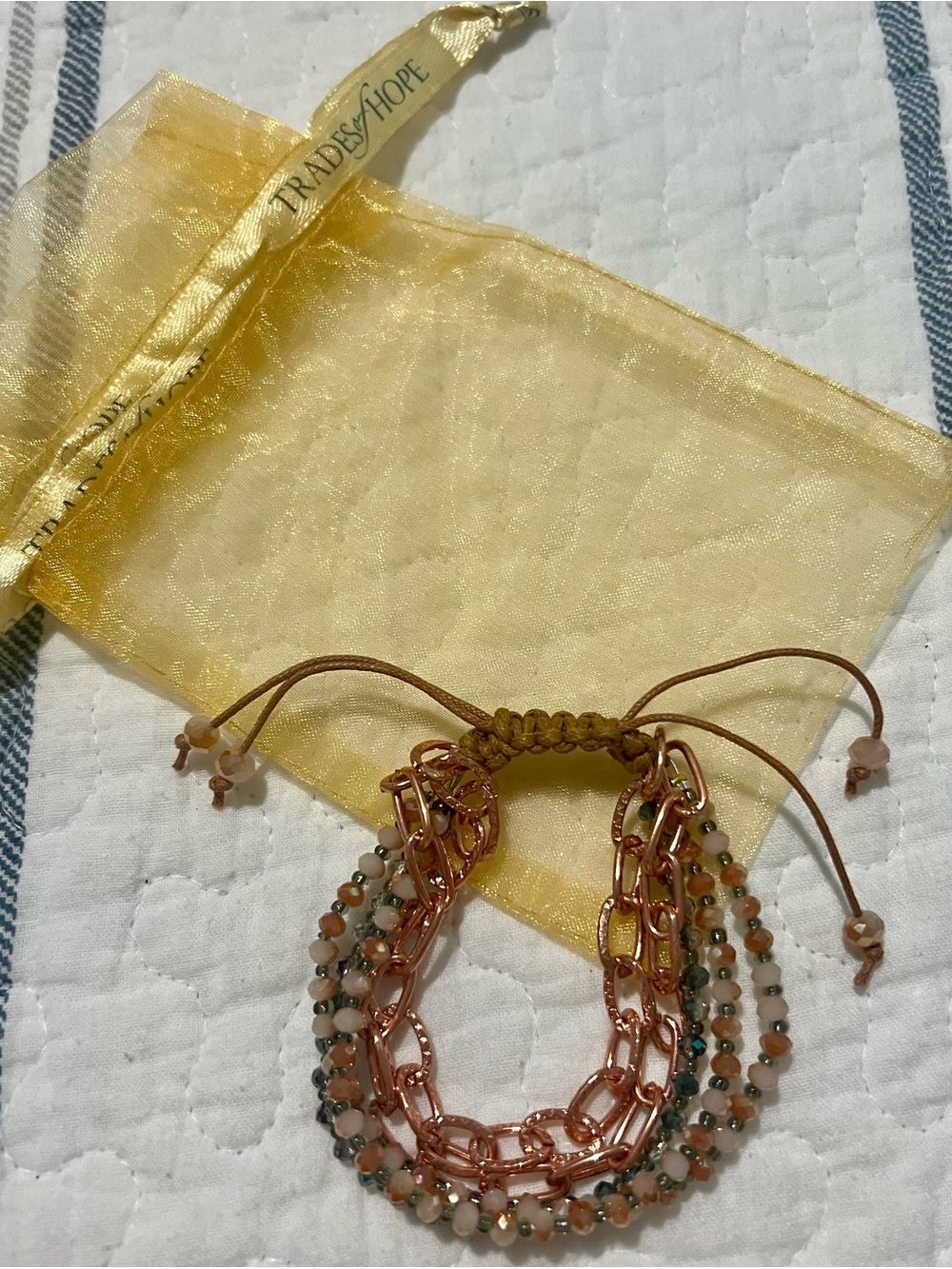 Trades of Hope - rose gold chain multistrand beaded bracelet